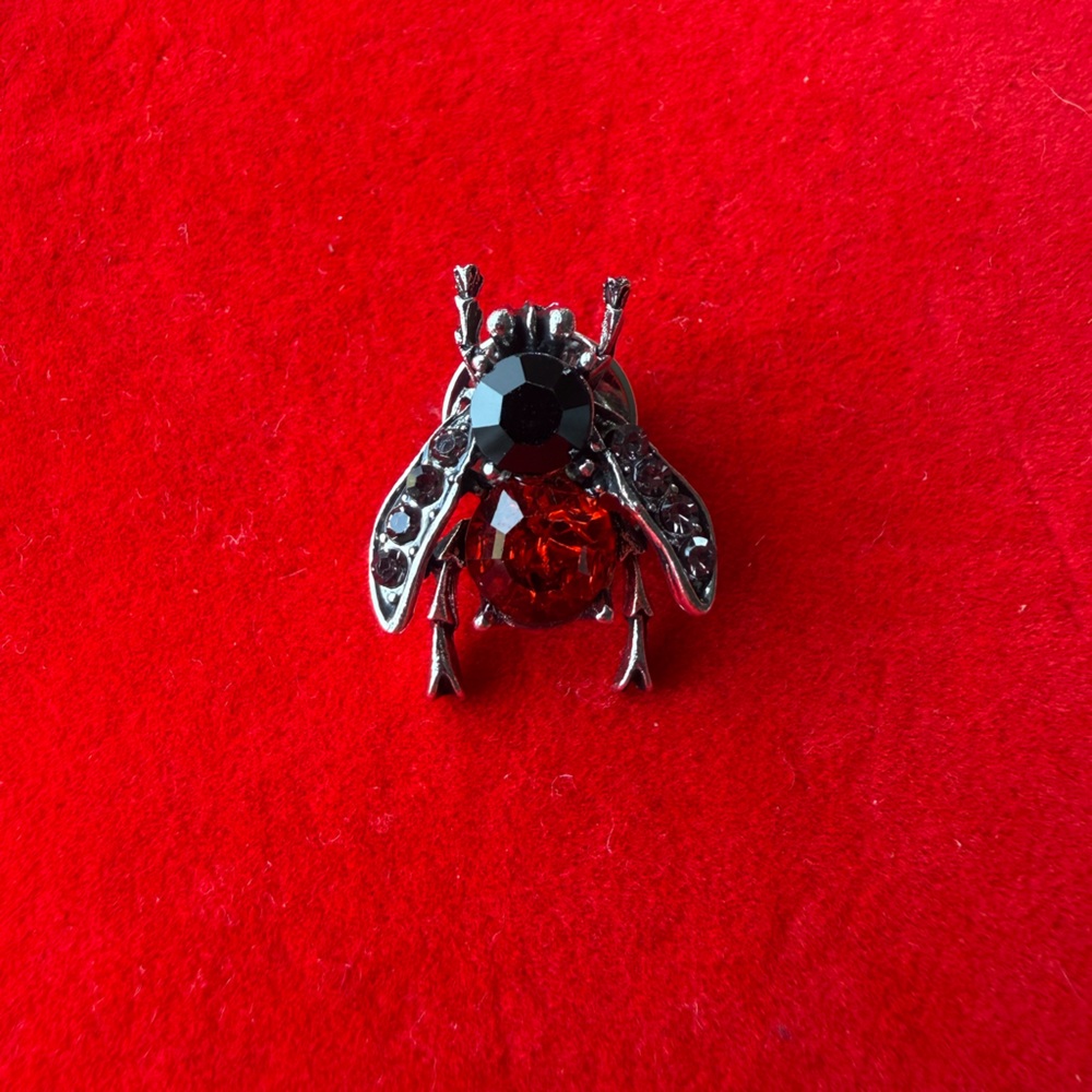 SOLD Silver and Red Insect Brooch